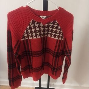 Woolrich  Red and Brown Plaid Wool Blend Women's Sweater size Medium